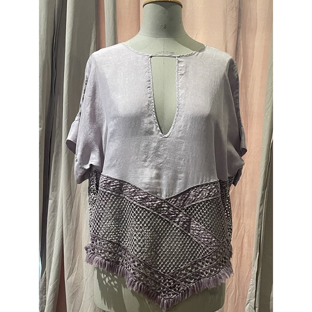 Ann Ferriday Silk Lace and Cotton Mesh Caftan Top M